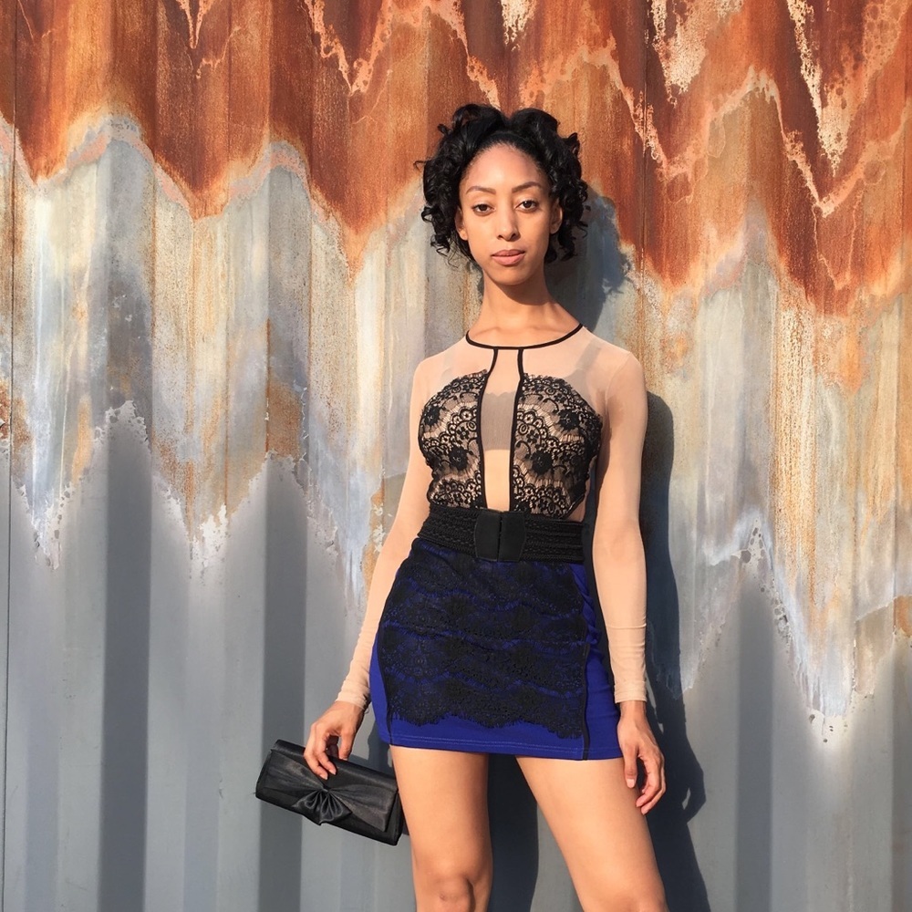 Black and blue bodycon dress by Akira sz s